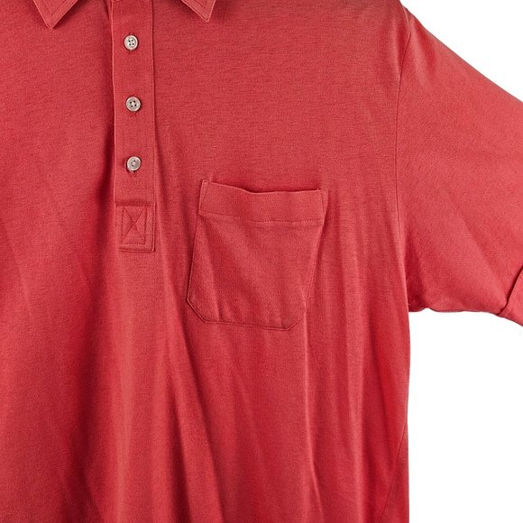 RHM Classic Mens Polo Shirt Size L Coral Solid Short Sleeve Pocket Lightweight - Picture 7 of 10